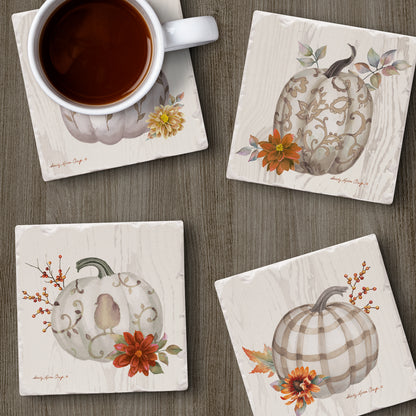 Thirstystone Fall Pumpkins 4 Pack Assorted Tumbled Tile Stone Coasters 4" Square