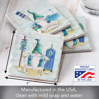 Thirstystone Coastal Gnomes 4 Pack Assorted Tumbled Tile Stone Coasters4" Square