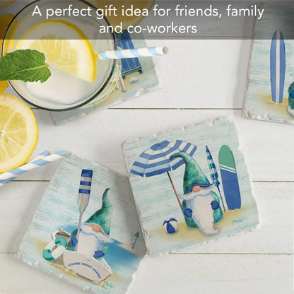 Thirstystone Coastal Gnomes 4 Pack Assorted Tumbled Tile Stone Coasters4" Square