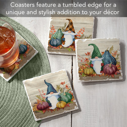 Thirstystone Autumn Gnomes 4 Pack Assorted Tumbled Tile Stone Coasters 4" Square