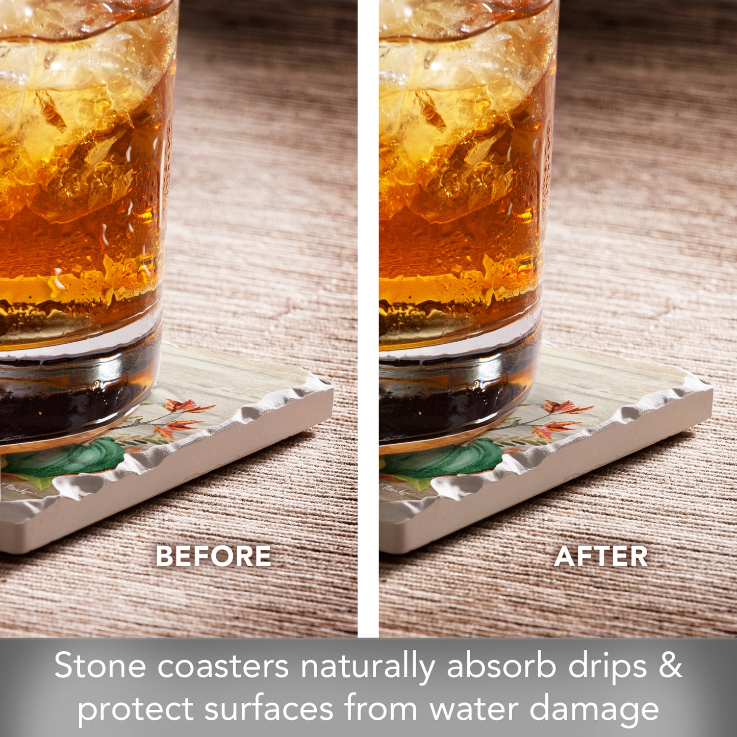 Thirstystone Autumn Gnomes 4 Pack Assorted Tumbled Tile Stone Coasters 4" Square