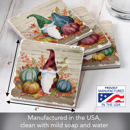 Thirstystone Autumn Gnomes 4 Pack Assorted Tumbled Tile Stone Coasters 4" Square
