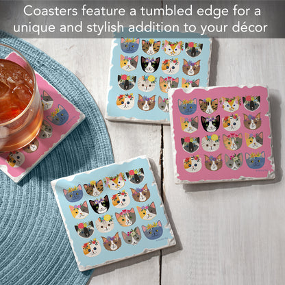 Thirstystone Cats with Crowns 4-Pack Tumbled Tile Stone Coasters 4" Square