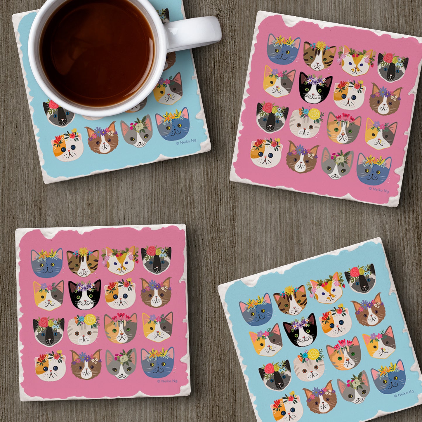 Thirstystone Cats with Crowns 4-Pack Tumbled Tile Stone Coasters 4" Square