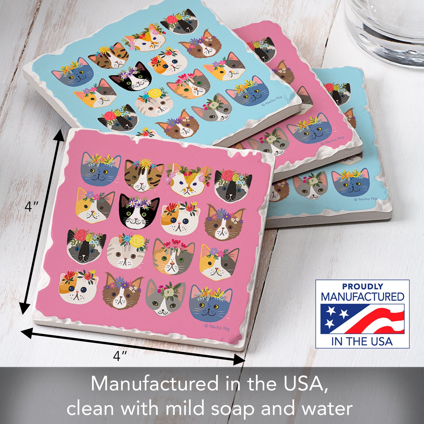 Thirstystone Cats with Crowns 4-Pack Tumbled Tile Stone Coasters 4" Square