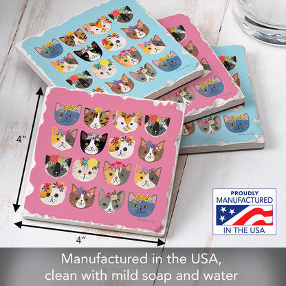 Thirstystone Cats with Crowns 4-Pack Tumbled Tile Stone Coasters 4" Square