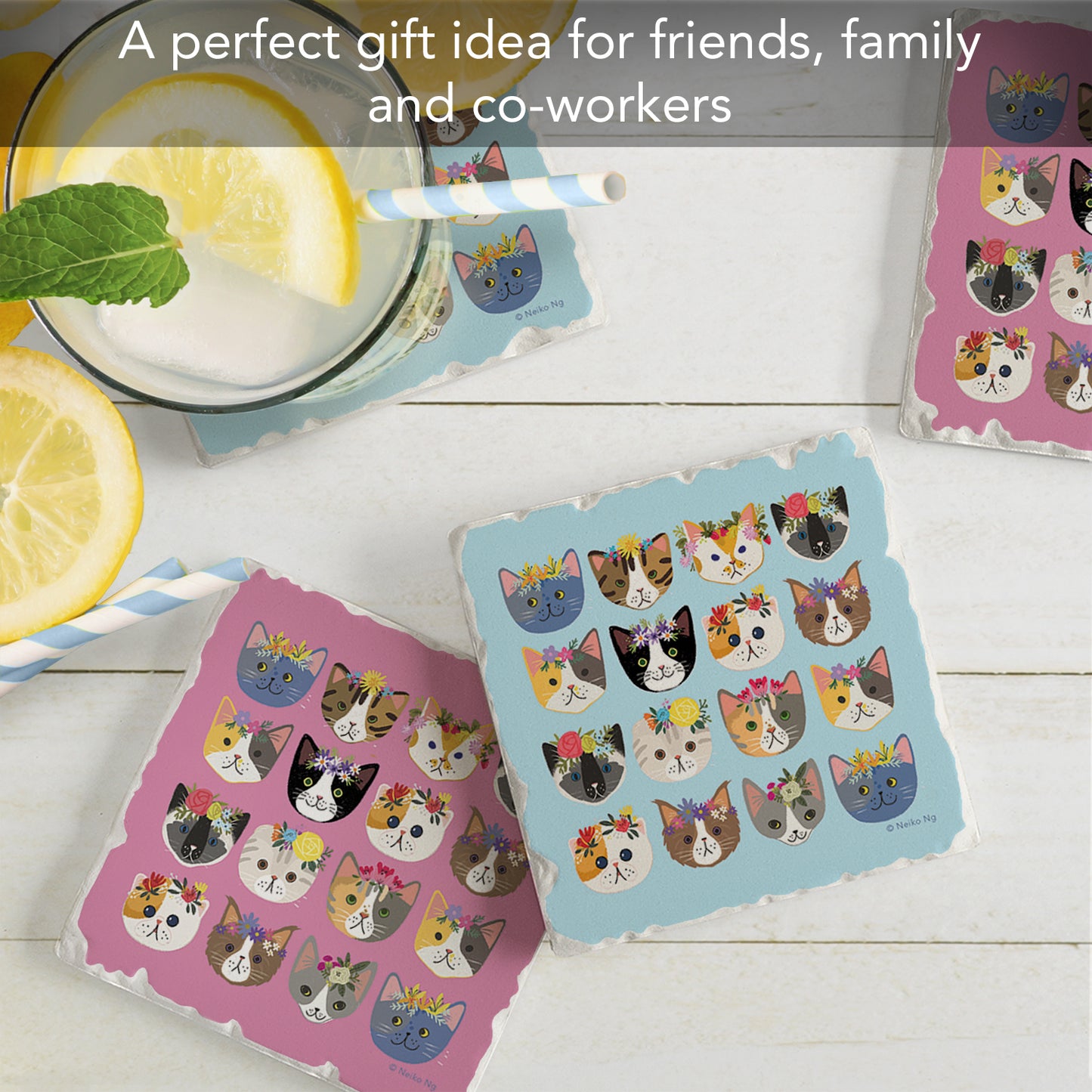 Thirstystone Cats with Crowns 4-Pack Tumbled Tile Stone Coasters 4" Square