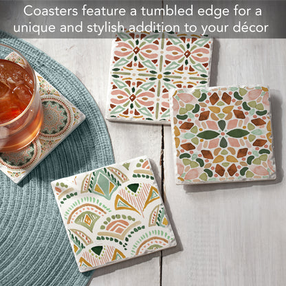 Thirstystone Bohemian Tiles 4-Pack Tumbled Tile Stone Coasters 4" Square