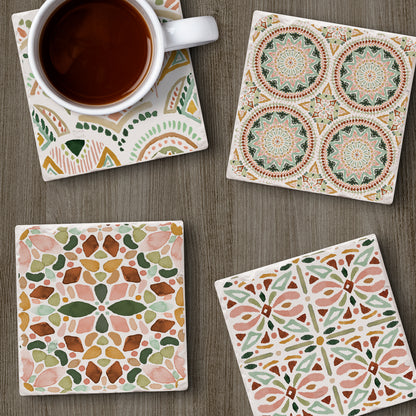 Thirstystone Bohemian Tiles 4-Pack Tumbled Tile Stone Coasters 4" Square