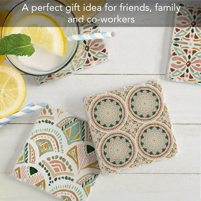 Thirstystone Bohemian Tiles 4-Pack Tumbled Tile Stone Coasters 4" Square