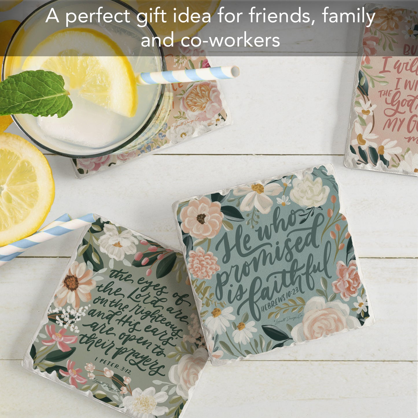 Thirstystone Lovely Scriptures 4 Pack Assorted Tumbled Tile Stone Coasters 4" Square