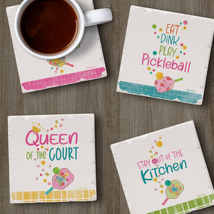 Thirstystone Pickleball 4-Pack Tumbled Tile Stone Coasters 4" Square