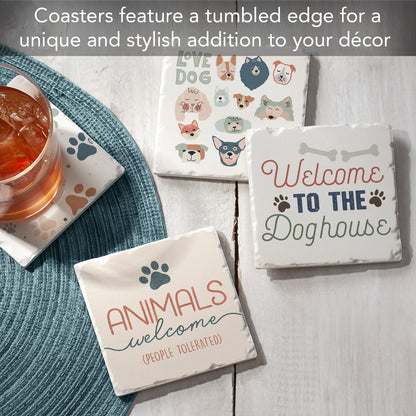 Thirstystone Dogs Welcome 4-Pack Tumbled Tile Stone Coasters 4" Square