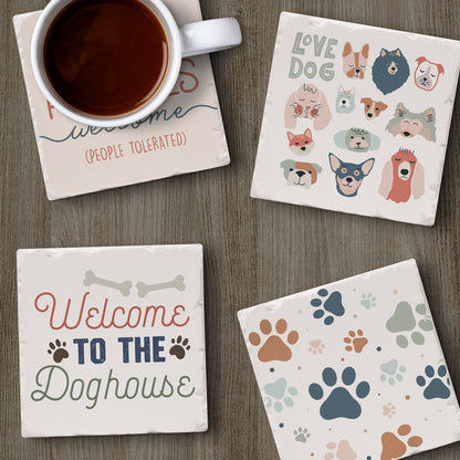 Thirstystone Dogs Welcome 4-Pack Tumbled Tile Stone Coasters 4" Square