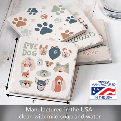 Thirstystone Dogs Welcome 4-Pack Tumbled Tile Stone Coasters 4" Square
