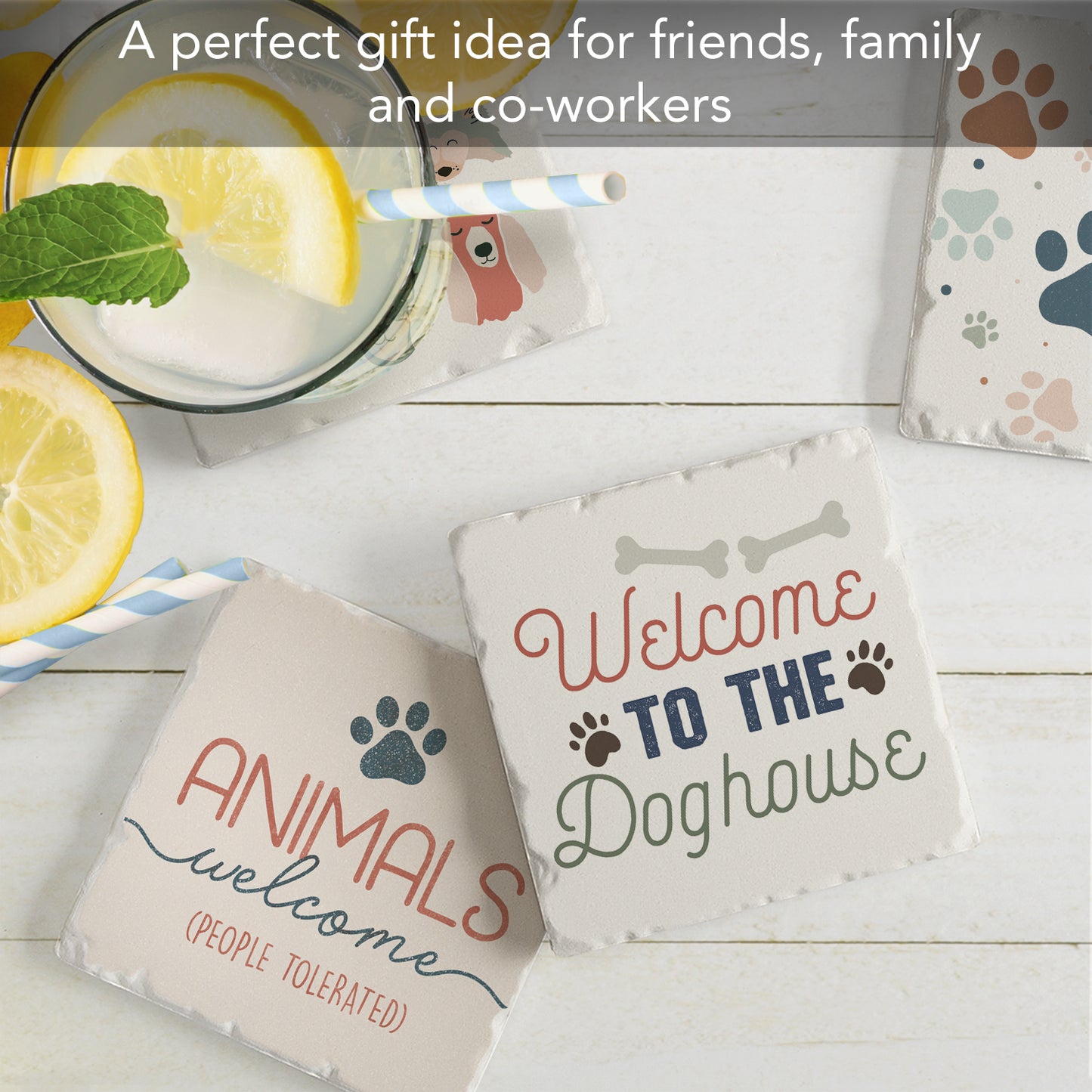 Thirstystone Dogs Welcome 4-Pack Tumbled Tile Stone Coasters 4" Square