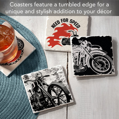 Thirstystone Motorcycles 4-Pack Tumbled Tile Stone Coasters 4" Square