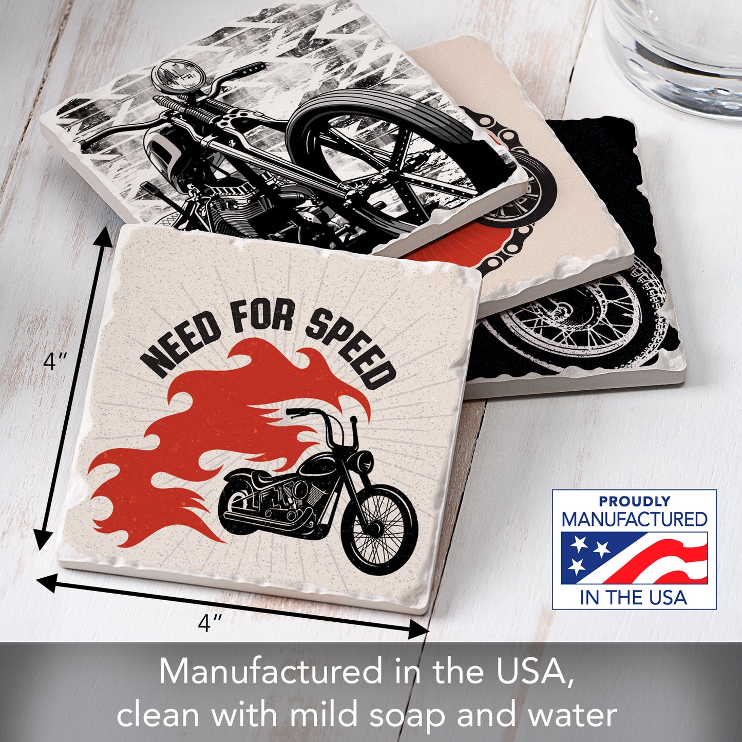 Thirstystone Motorcycles 4-Pack Tumbled Tile Stone Coasters 4" Square