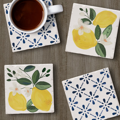 Thirstystone Sorrento Lemons 4-Pack Tumbled Tile Stone Coasters 4" Square