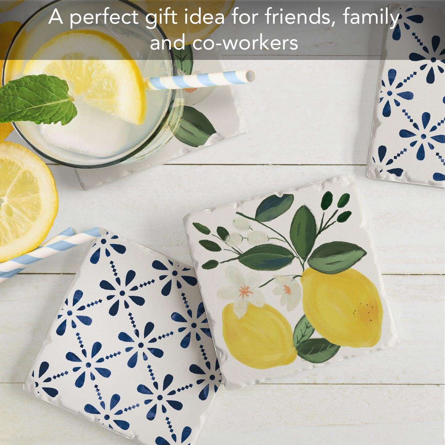 Thirstystone Sorrento Lemons 4-Pack Tumbled Tile Stone Coasters 4" Square