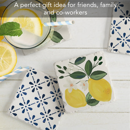 Thirstystone Sorrento Lemons 4-Pack Tumbled Tile Stone Coasters 4" Square