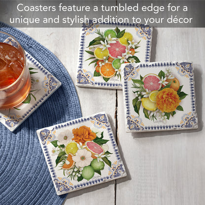 Thirstystone Mediterranean Citrus 4-Pack Tumbled Tile Stone Coasters 4" Square