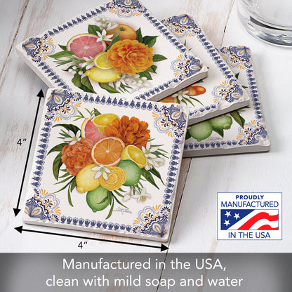 Thirstystone Mediterranean Citrus 4-Pack Tumbled Tile Stone Coasters 4" Square