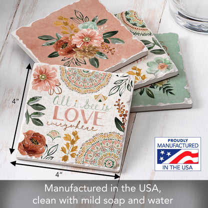 Thirstystone Love Everywhere 4-Pack Absorbent Tumbled Tile Stone Coasters 4" Square