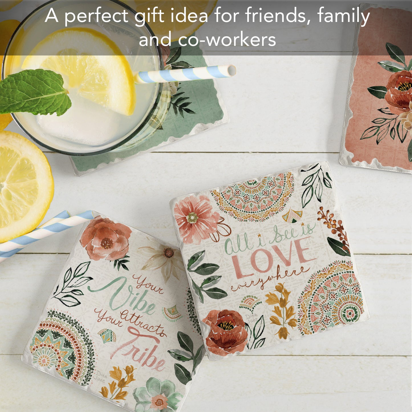Thirstystone Love Everywhere 4-Pack Absorbent Tumbled Tile Stone Coasters 4" Square