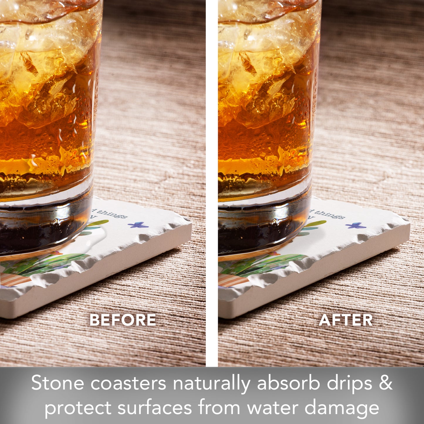 Thirstystone Desert Flora 4-Pack Tumbled Tile Stone Coasters 4" Square