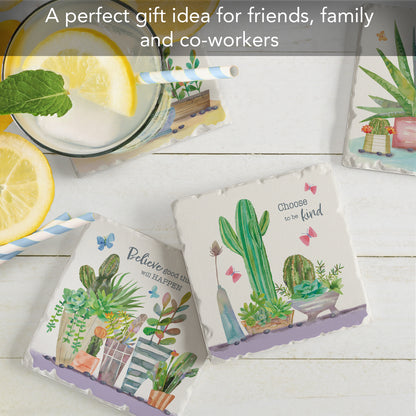 Thirstystone Desert Flora 4-Pack Tumbled Tile Stone Coasters 4" Square