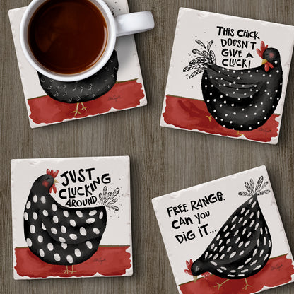 Thirstystone Sassy Chicks 4-Pack Tumbled Tile Stone Coasters 4" Square