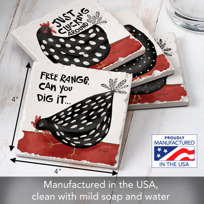 Thirstystone Sassy Chicks 4-Pack Tumbled Tile Stone Coasters 4" Square