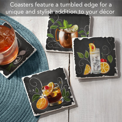 Thirstystone Crafty Cocktails 4-Pack Tumbled Tile Stone Coasters 4" Square