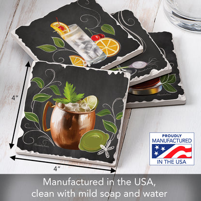 Thirstystone Crafty Cocktails 4-Pack Tumbled Tile Stone Coasters 4" Square