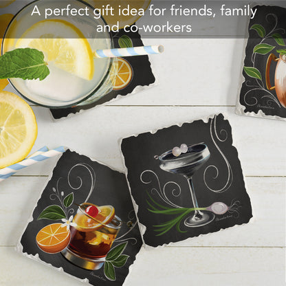 Thirstystone Crafty Cocktails 4-Pack Tumbled Tile Stone Coasters 4" Square