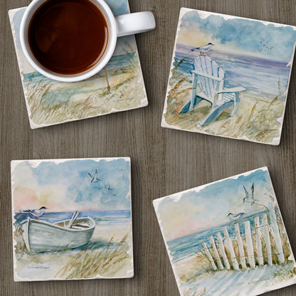 Thirstystone Coastal Sanctuary 4 Pack Assorted Tumbled Tile Stone Coasters 4" Square