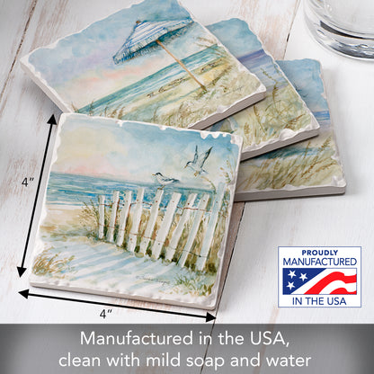 Thirstystone Coastal Sanctuary 4 Pack Assorted Tumbled Tile Stone Coasters 4" Square