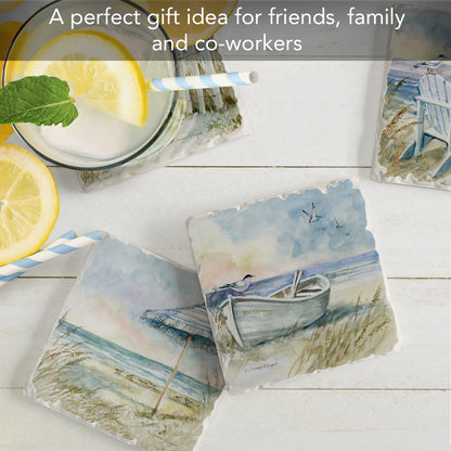 Thirstystone Coastal Sanctuary 4 Pack Assorted Tumbled Tile Stone Coasters 4" Square