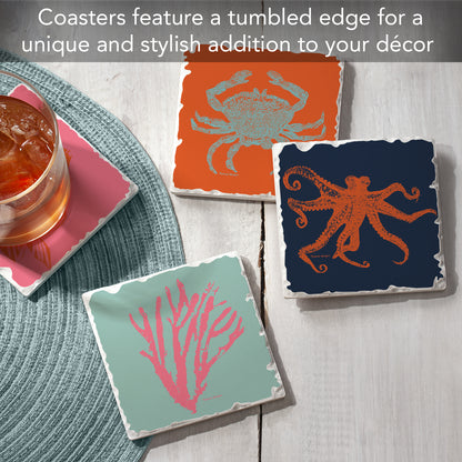 Thirstystone Coastal Culture 4-Pack Tumbled Tile Stone Coasters 4" Square