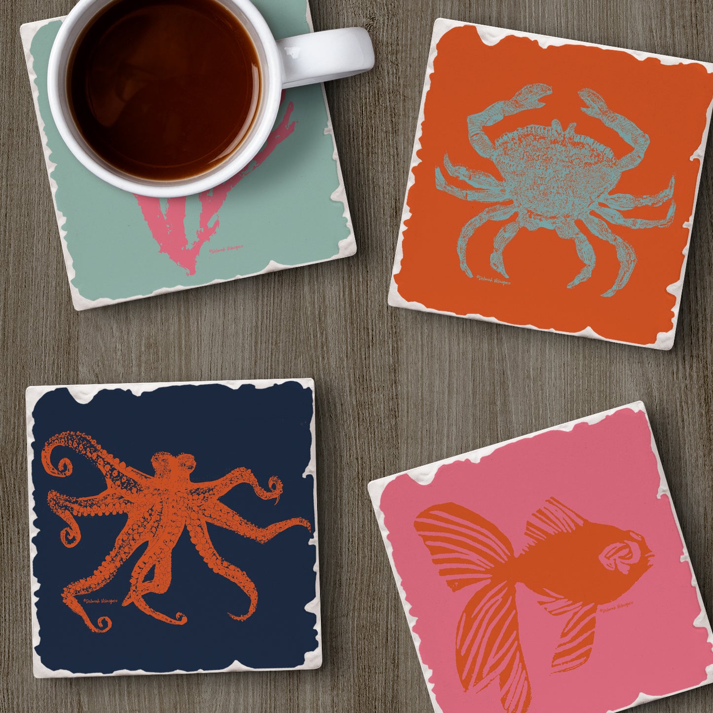 Thirstystone Coastal Culture 4-Pack Tumbled Tile Stone Coasters 4" Square