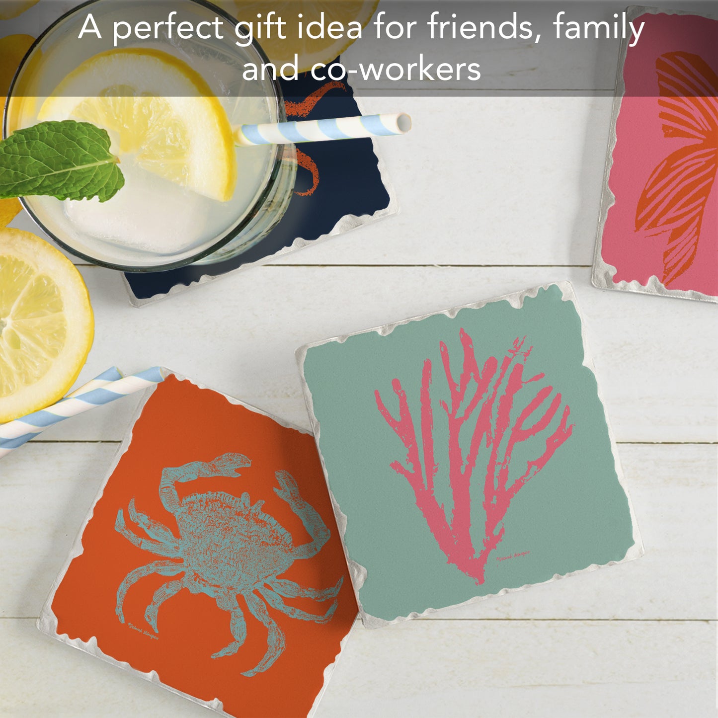 Thirstystone Coastal Culture 4-Pack Tumbled Tile Stone Coasters 4" Square