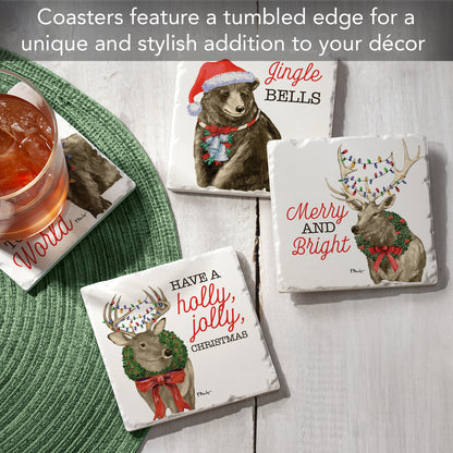 Thirstystone Merry Lodge Creatures 4 Pack Assorted Tumbled Tile Stone Coasters 4" Square
