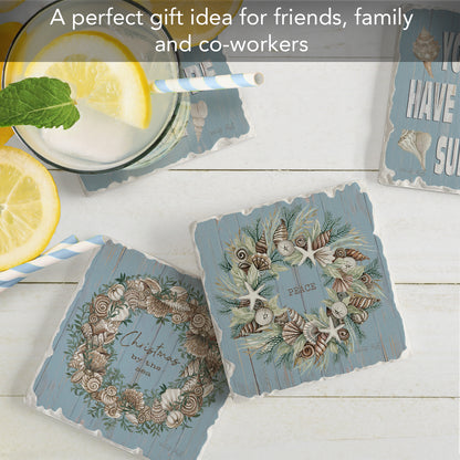 Thirstystone Let It Snow 4 Pack Assorted Tumbled Tile Stone Coasters 4" Square