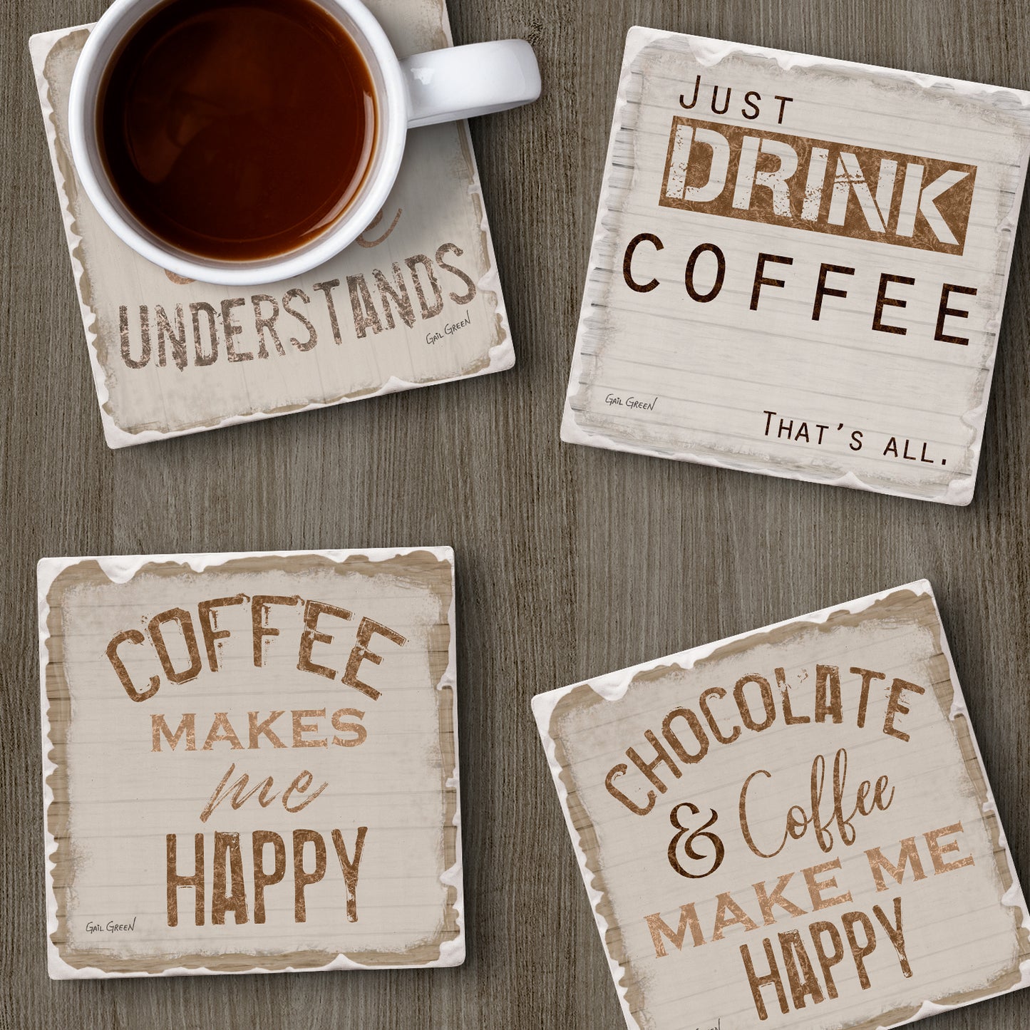 Thirstystone Chocolate & Coffee 4-Pack Tumbled Tile Stone Coasters 4" Square