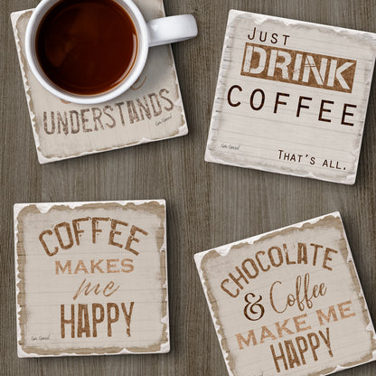 Thirstystone Chocolate & Coffee 4-Pack Tumbled Tile Stone Coasters 4" Square