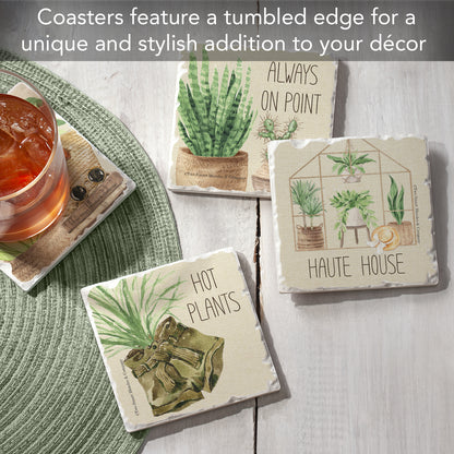 Thirstystone Plant Love 4-Pack Tumbled Tile Stone Coasters 4" Square