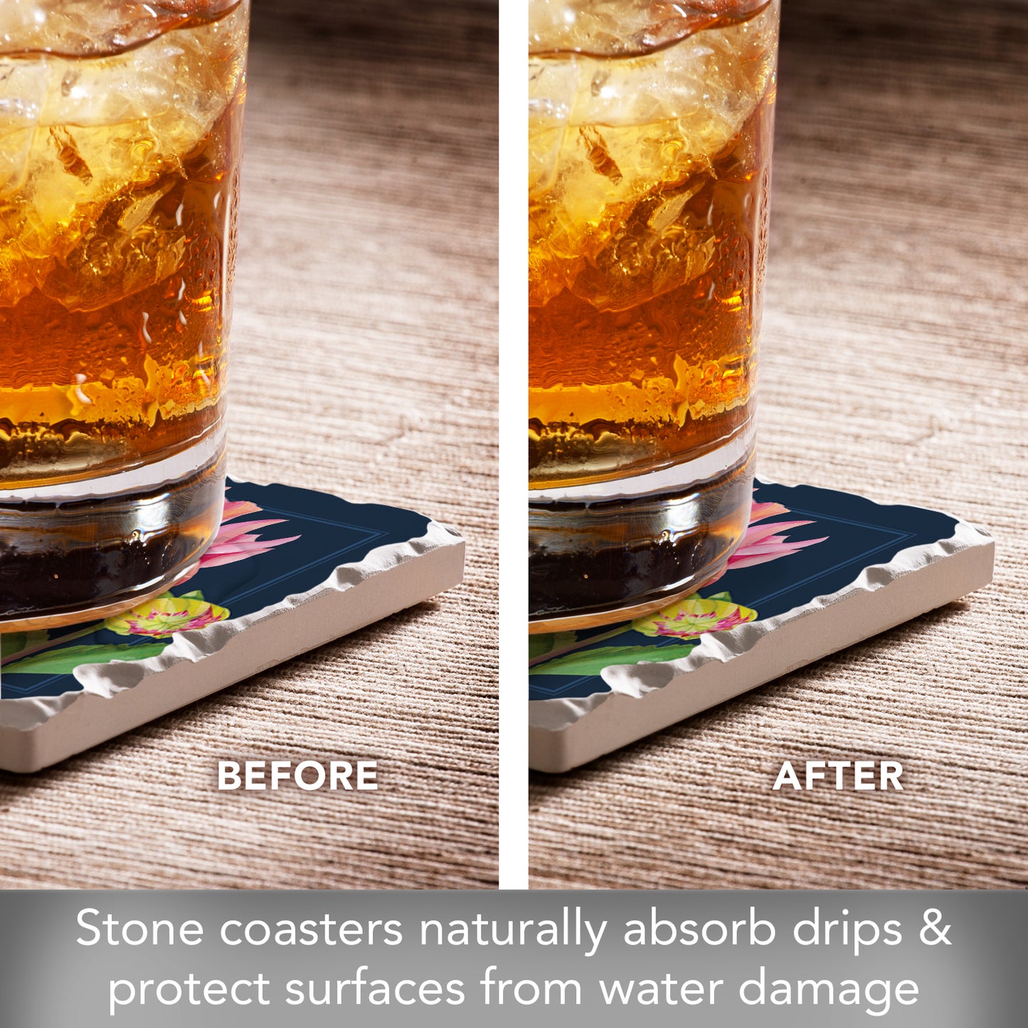 Thirstystone Garden Blooms 4 Pack Assorted Tumbled Tile Stone Coasters 4" Square