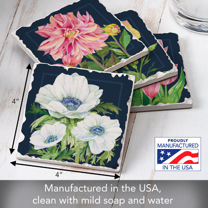 Thirstystone Garden Blooms 4 Pack Assorted Tumbled Tile Stone Coasters 4" Square