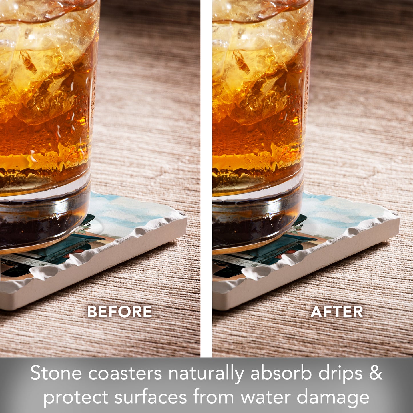Thirstystone Flower Truck 4 Pack Assorted Tumbled Tile Stone Coasters 4" Square